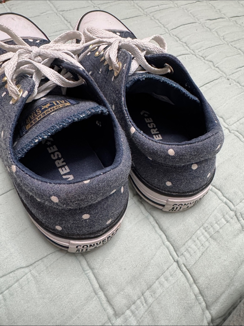 Converse Navy Polka Dot Low-Top Sneakers with White Accents - Picture 6 of 8